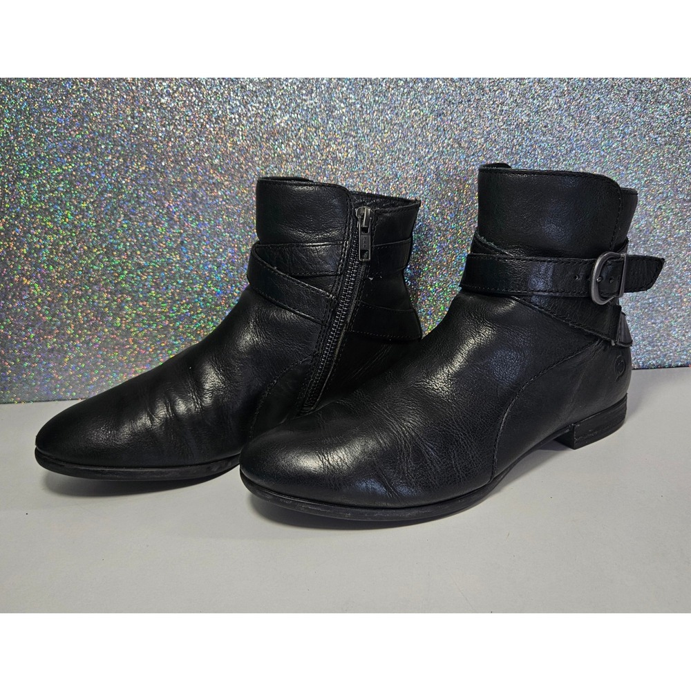 Born Chaval Womens Black Leather Buckle Ankle Boots Moto Booties F27203 Size 6M